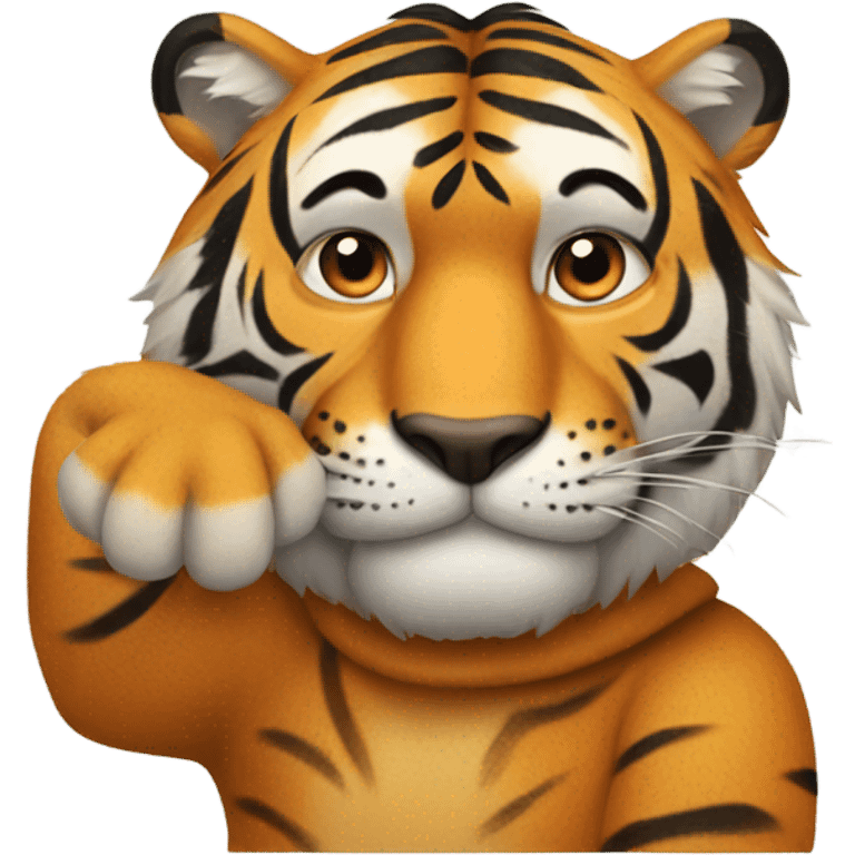 Tiger with paws on man’s head emoji