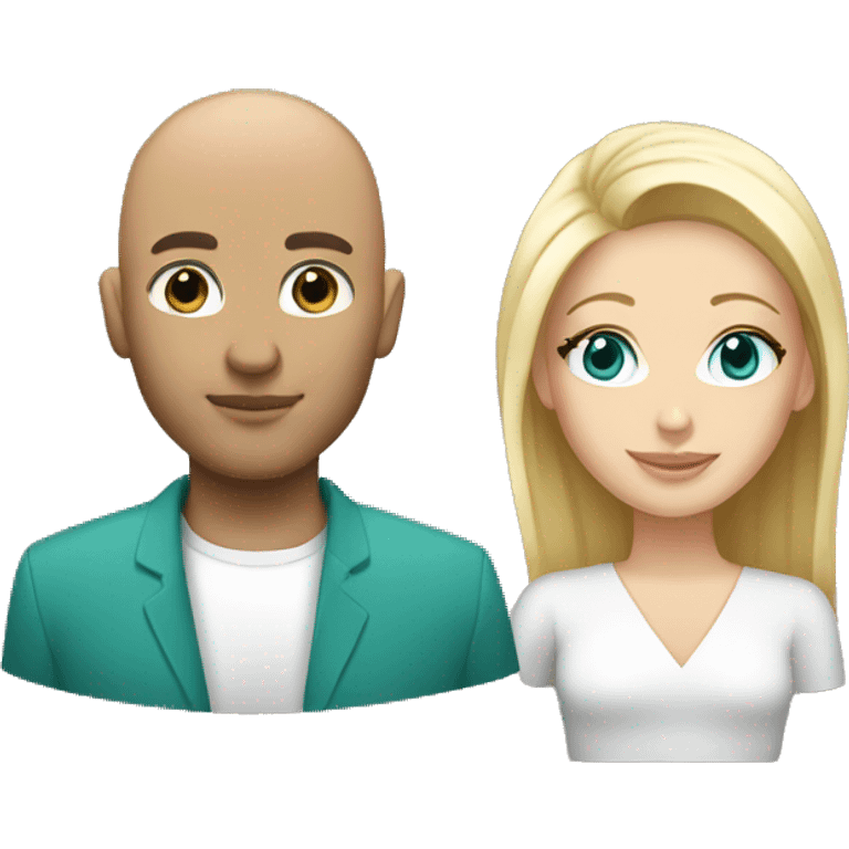 Couple. Male bald. Woman blonde. 35. Teal eyes.  emoji