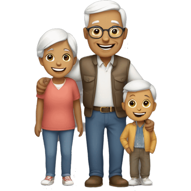 Grandparents holding grandson with stylish smiles emoji