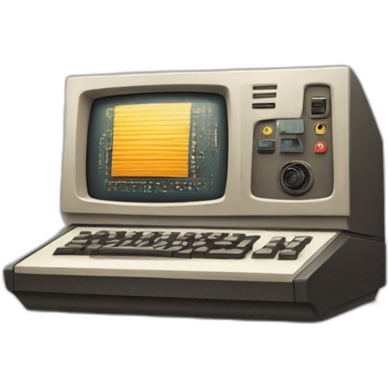 A retro-computer, a gear in a angle emoji