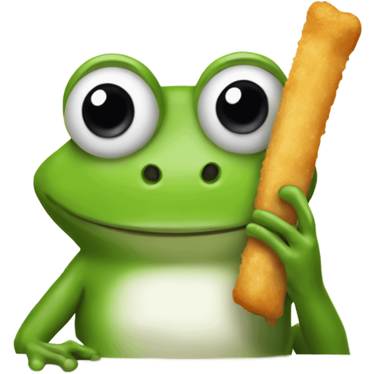 Silly looking frog eating a mozzarella stick emoji