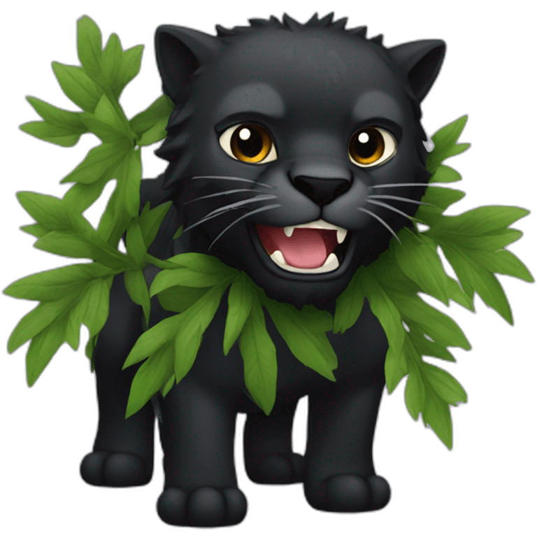 black pantera animal with a sharp tooth behind a bush emoji