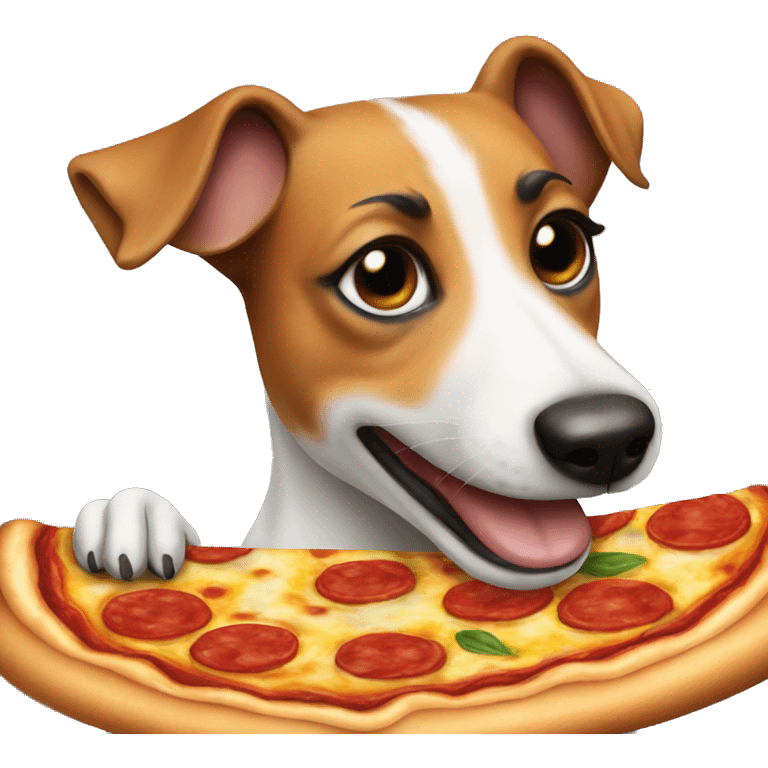 Jack russell comiendo pizza emoji