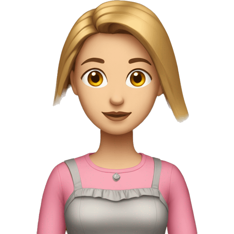 girl with brown straight long hair grey eyes yellow skirt pink top emoji