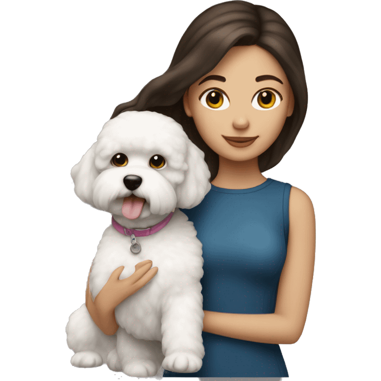 Brunette girl with bichon frise emoji