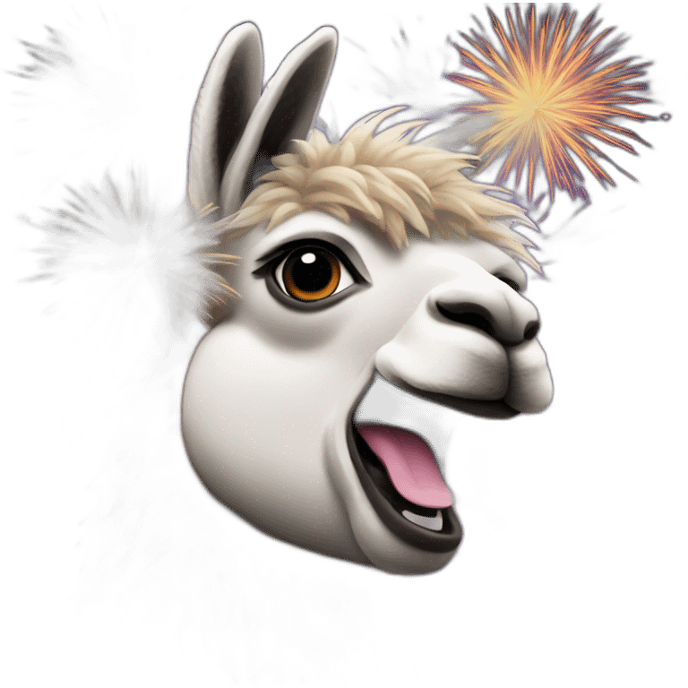 llama with fireworks exploding behind emoji