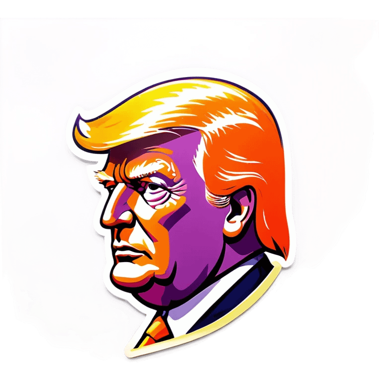 donald trump head on black background, soft warm purple, orange, yellow and violet lights emoji