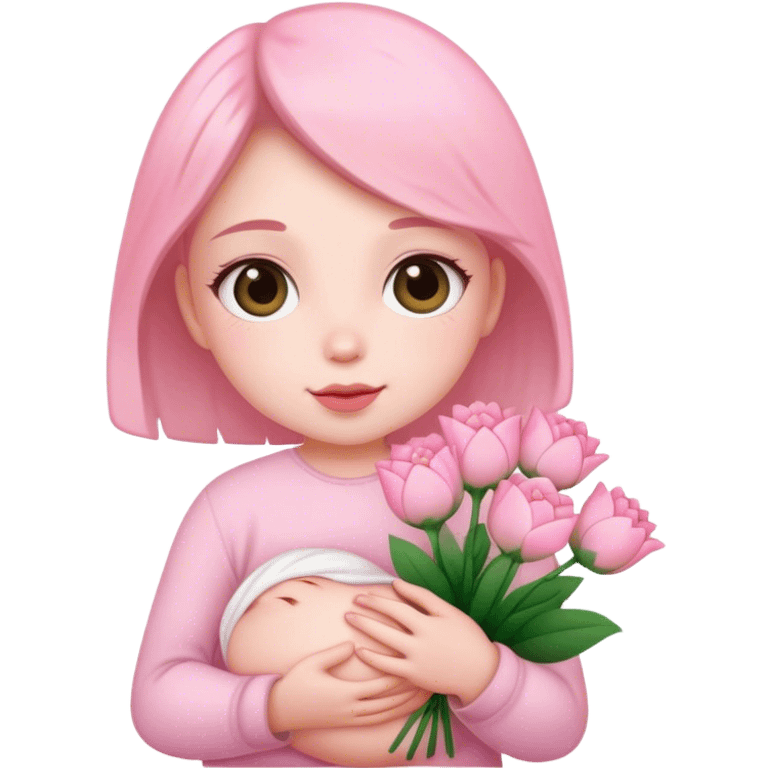 Me holding baby pink flowers  emoji