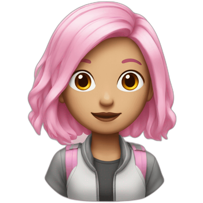 white and asian girl with pink hair emoji