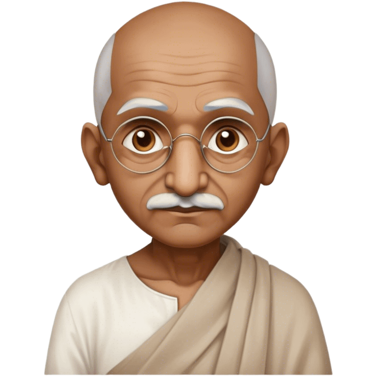 Cinematic Realistic Mahatma Gandhi Portrait Emoji, depicted as a humble, wise leader in simple attire with a serene determined expression, rendered with soft textures and warm natural lighting that captures his peaceful yet resolute spirit. emoji