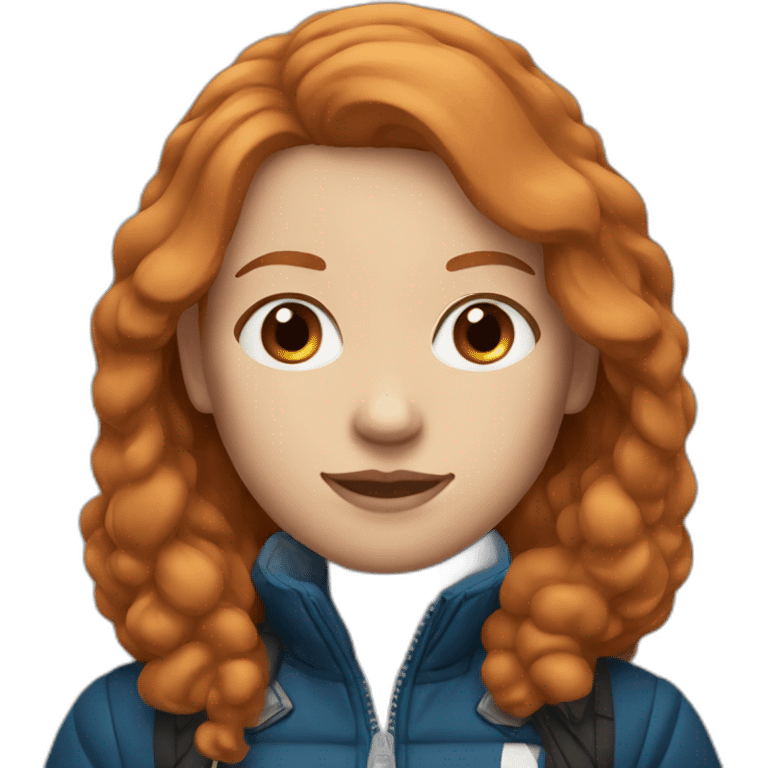 Straight, ginger hair and blue eyes woman with a Canadian jacket emoji