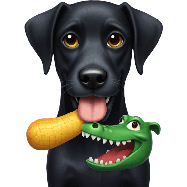 Black dog with alligator toy in mouth emoji