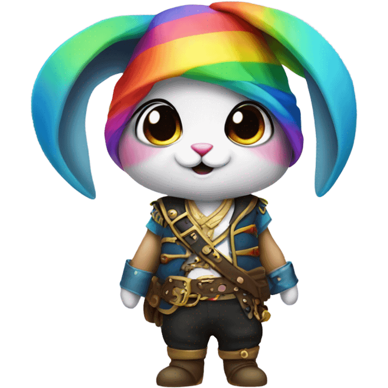 Rainbow fishtail rainbow bunny wearing rainbow pirate clothes emoji