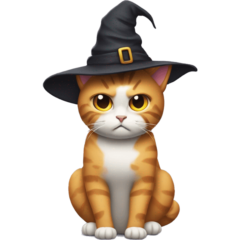 unhappy cat with witch hat emoji