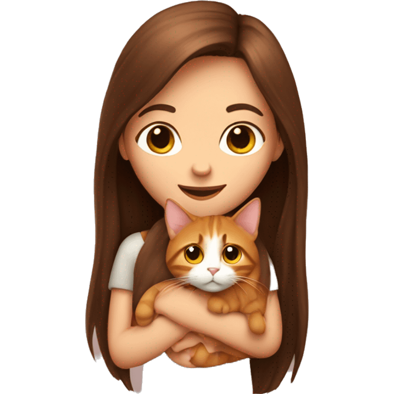 long haired brunette girl holding ginger cat emoji