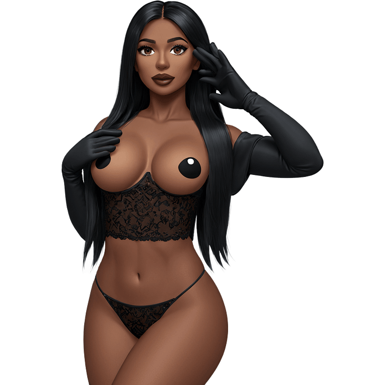 dark-skinned girl in black gloves emoji