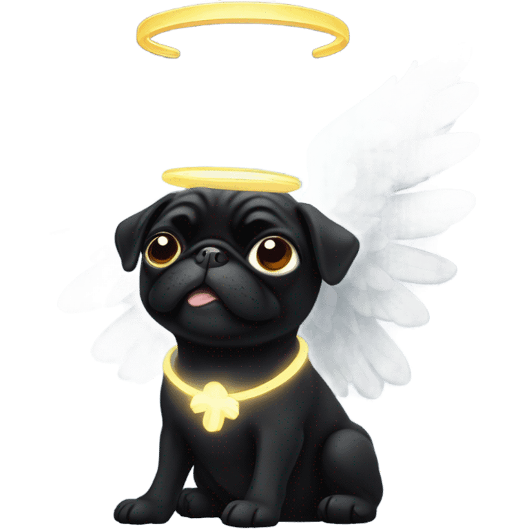 Black Pug with angel wings and halo emoji