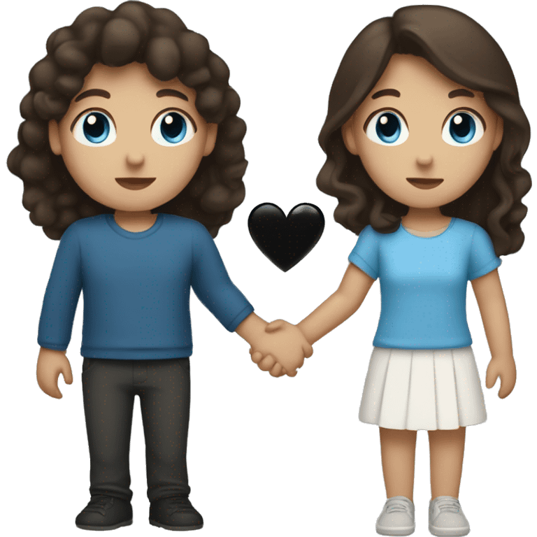 Brown hair girl with blue eyes holding hands with black hair men emoji