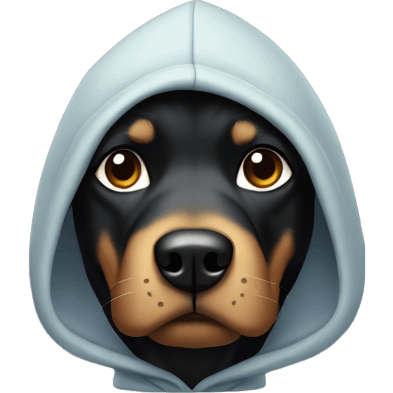 Black dog with pointed ears wearing a hoodie emoji