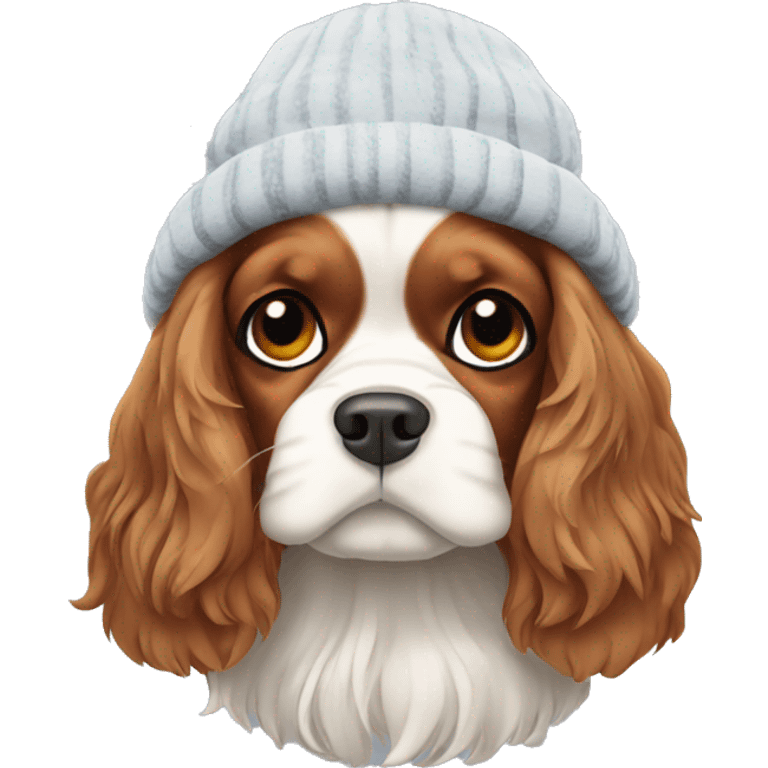 King Charles spaniel wearing winter hat emoji