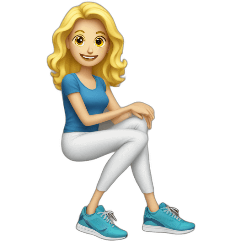 Blonde lady on couch with running shoes emoji