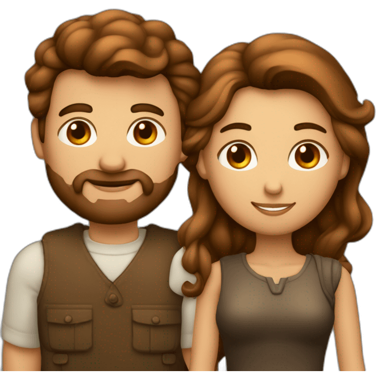 Un couple homme femme avec un homme châtain foncé et une femme avec des cheveux de couleur châtain long emoji