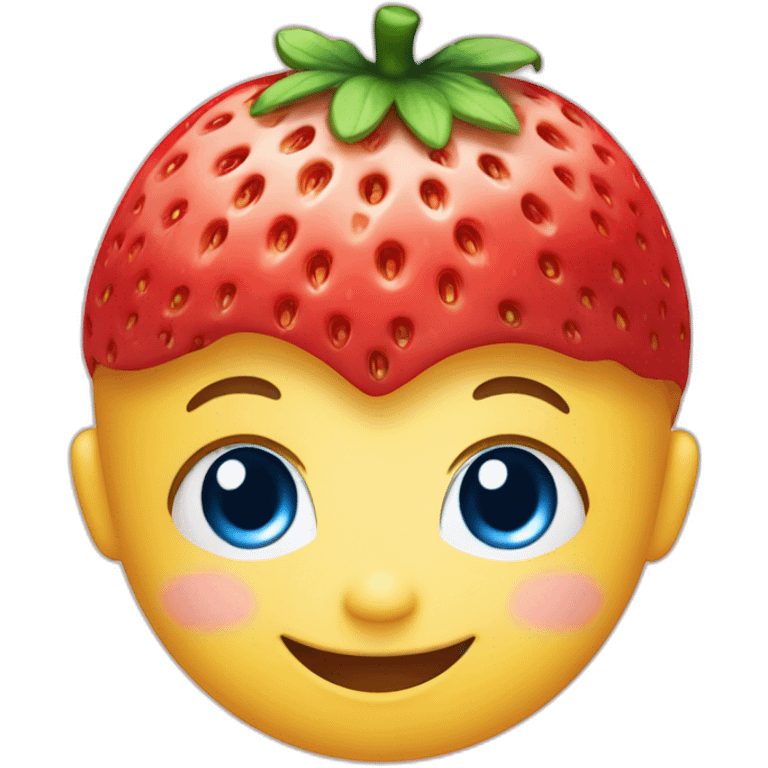 Smiling cute Baby face with blue eyes with a strawberry on top of the head emoji