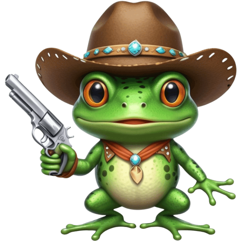 frog holding a pistol wearing a cowboy hat emoji