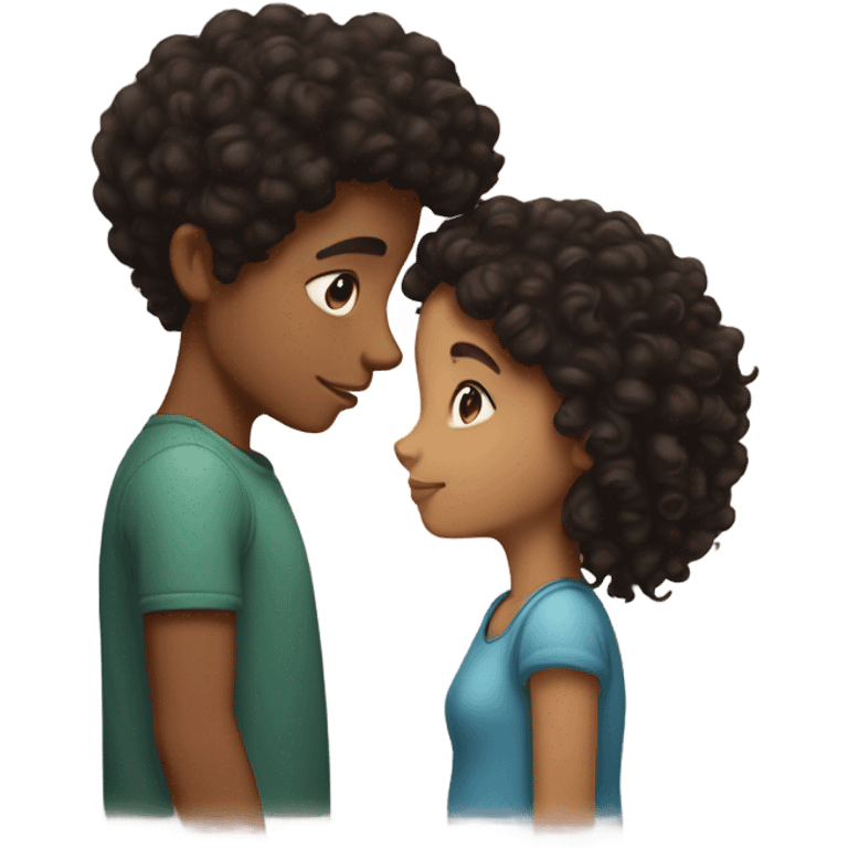 Lightskin boy with curly black hair kissing a curly brown hair white girl  emoji