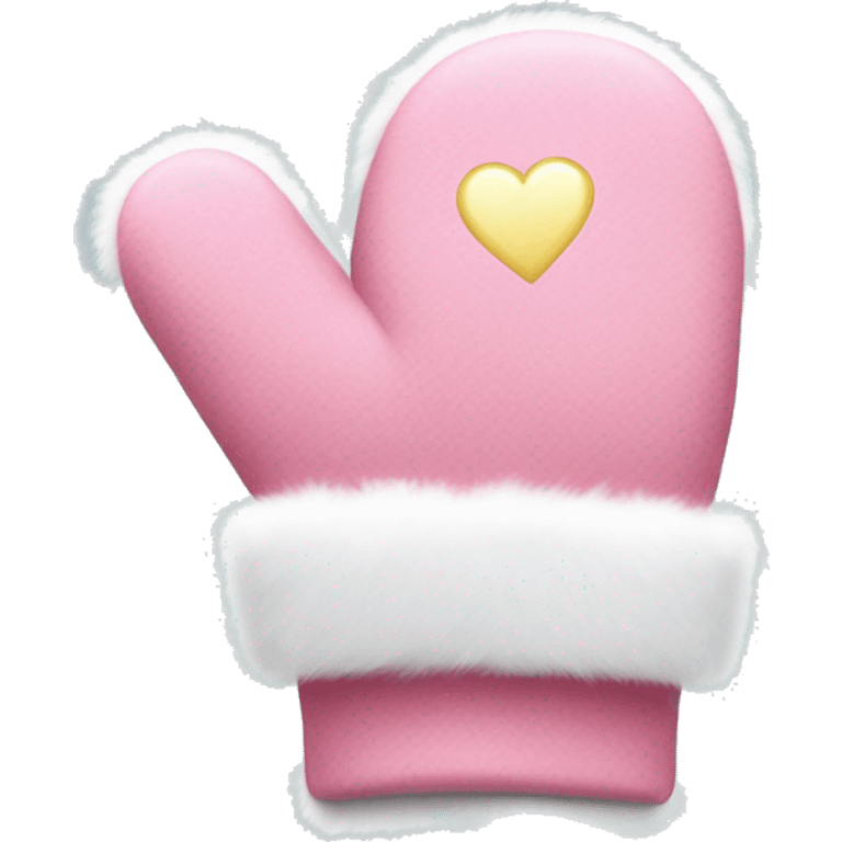 Adorable pink mitten with white fluff on the edge, decorated with a small heart. emoji