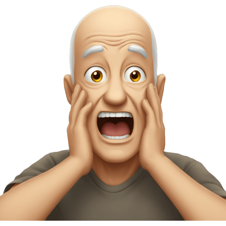 Older man with half a bald head holds his hands to his head and screaming emoji