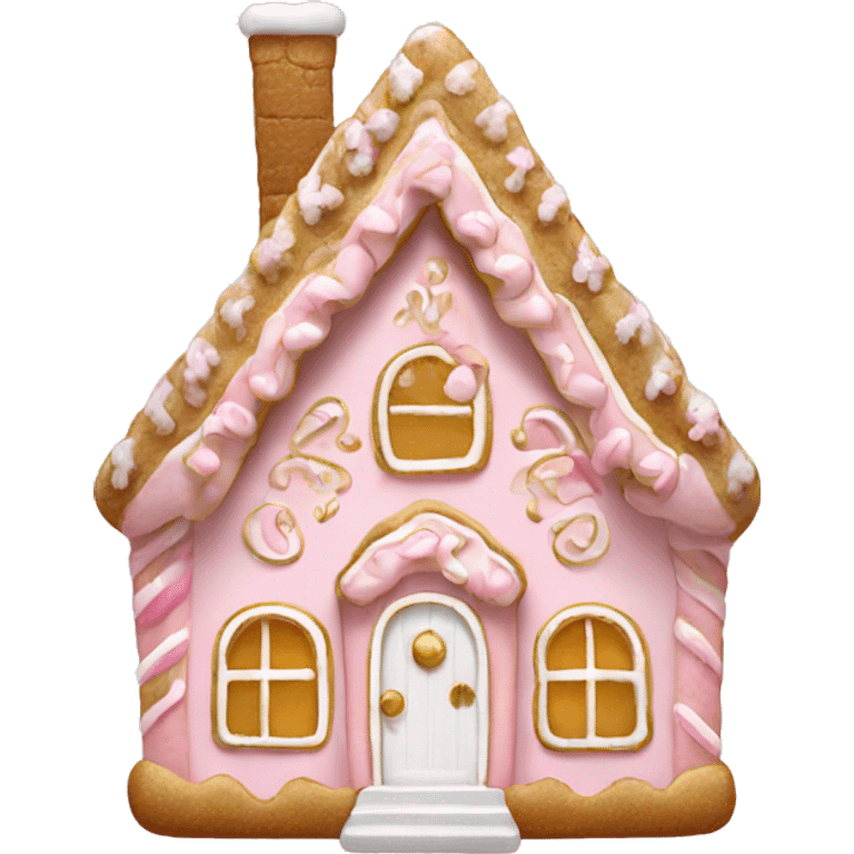 light pink and gold and white gingerbread house emoji