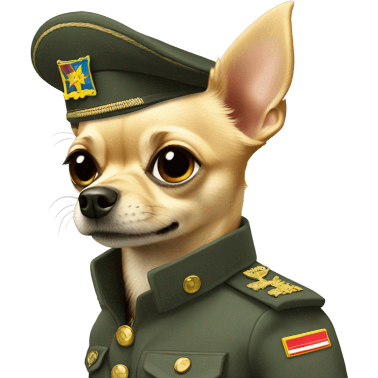 Blonde Chihuahua wearing Ukraine military uniform emoji