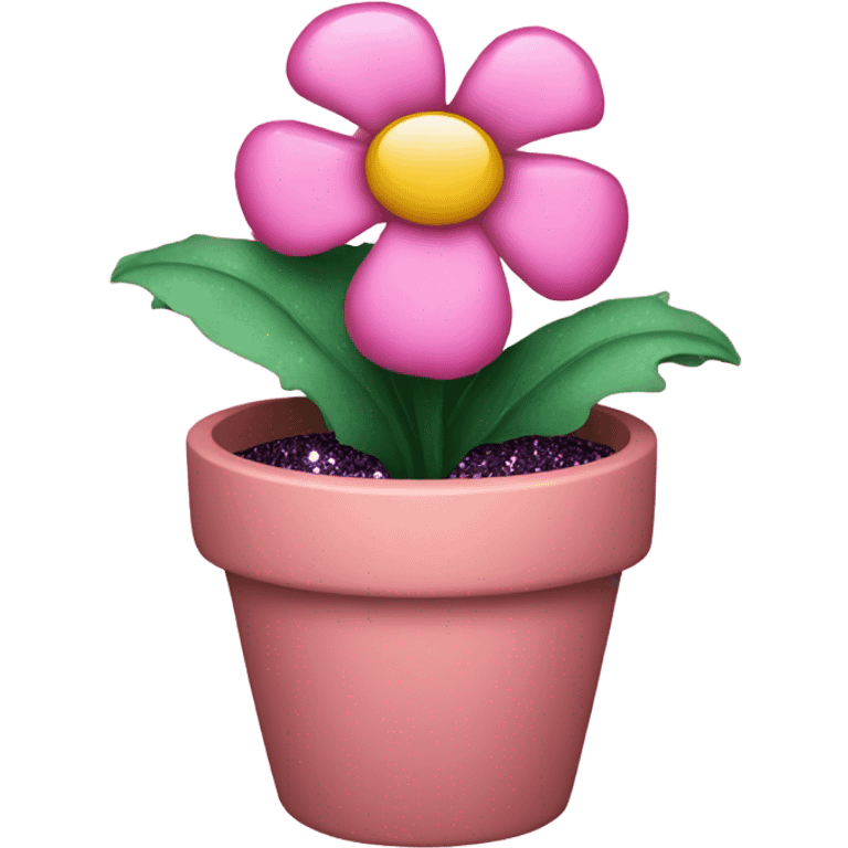 Pink flower in a pot with glitter emoji