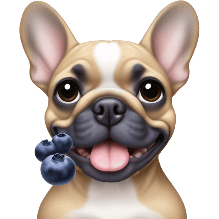 Tan frenchie with blueberry emoji