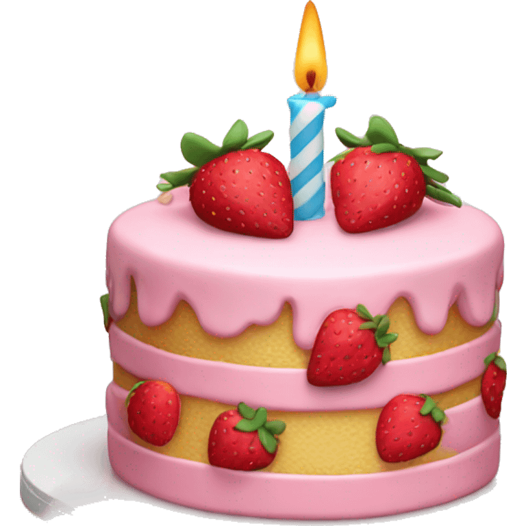 Pink strawberries and cream birthday cake with a candle emoji