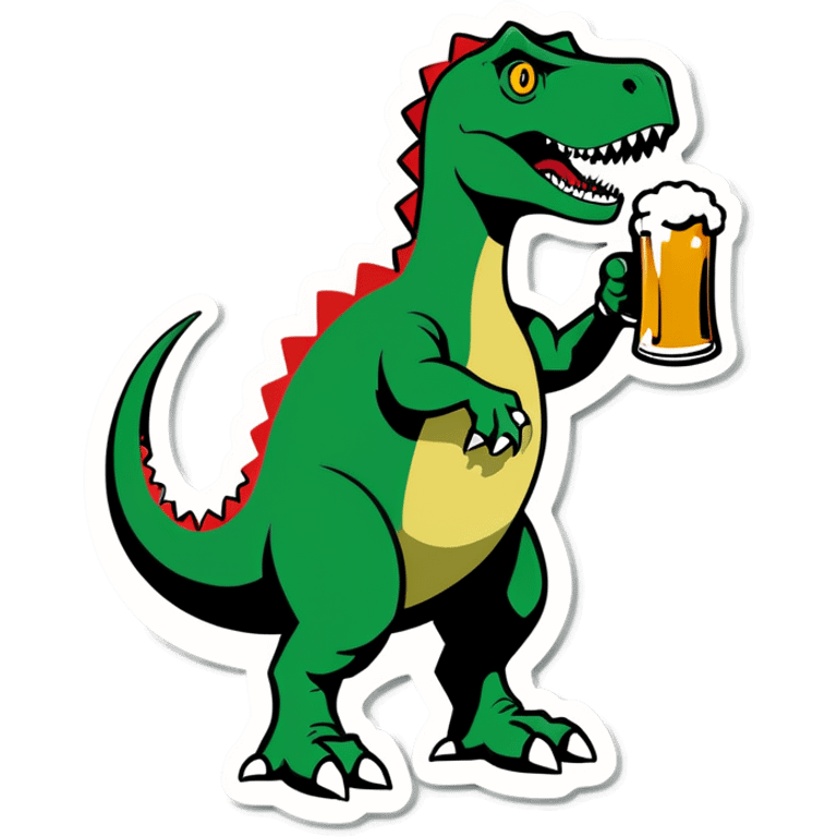 A dinosaur playing golf drinking a beer emoji