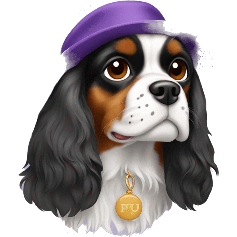 Cavalier King Charles spaniel wearing nyu hat emoji