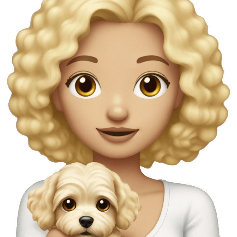 girl blonde  hair holding maltipoo emoji