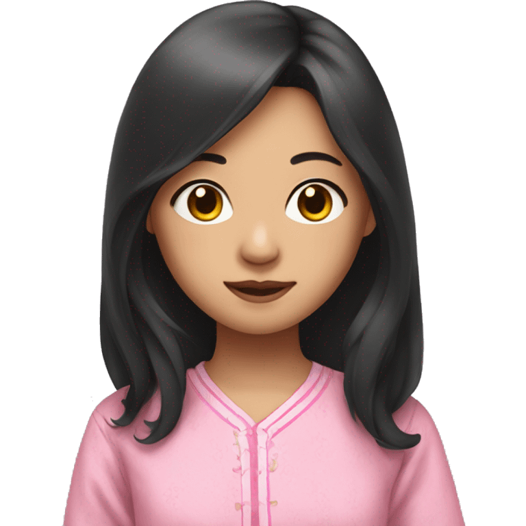 Asian girl with dark long hair wearing pink pajamas  emoji