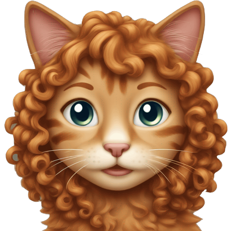 Curly Red haired girl hildung tabby cat emoji