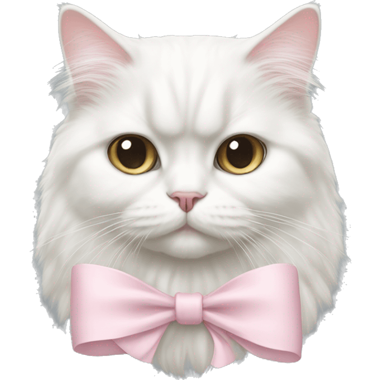 Persian white cat with pale pink bow emoji