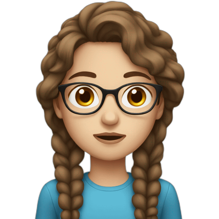 tired girl with brown hair, blue eyes and glasses emoji