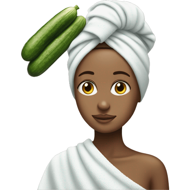 Girl with towel on her head and cucumbers on her eyes emoji