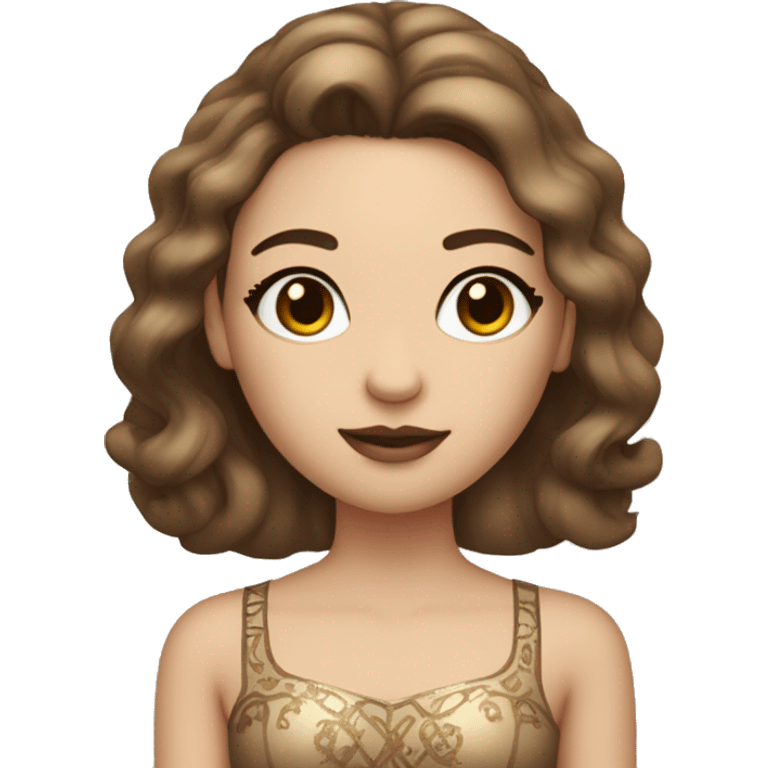 Create the zodiac sign leo as a pale brunette brown hair girl with elaborate makeup and dress that matches the zodiac sign  emoji