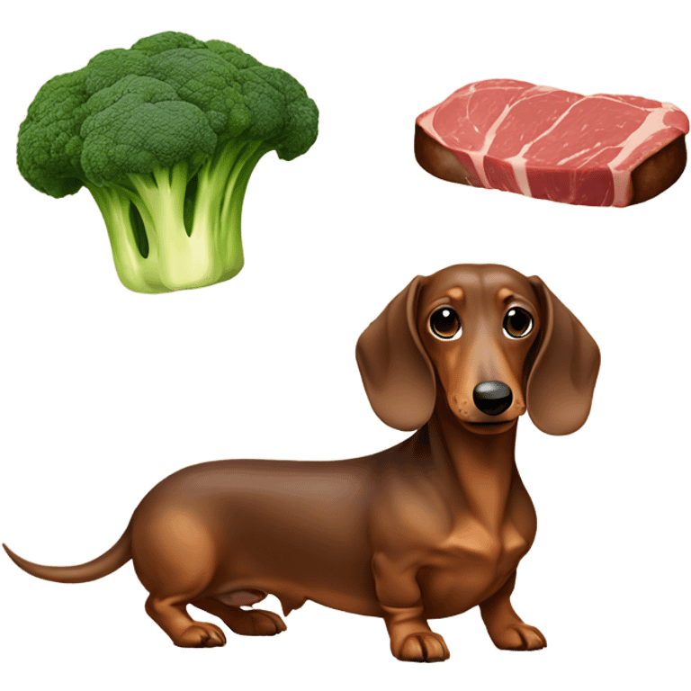 Dachshund with steak and broccoli  emoji