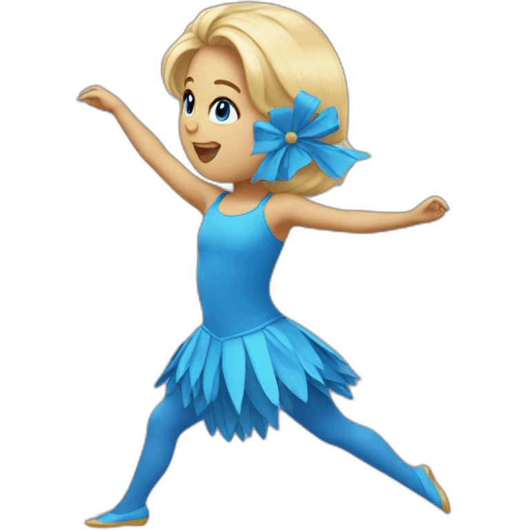 little blonde girl dancing in a blue bird costume emoji