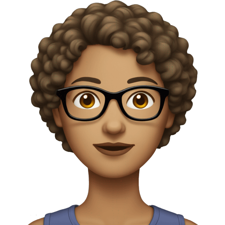 A women with brown short curly hair, light skinned, full cheeks and black glasses emoji