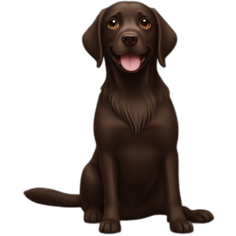 Chocolate labrador playing with long black haired fringe woman emoji