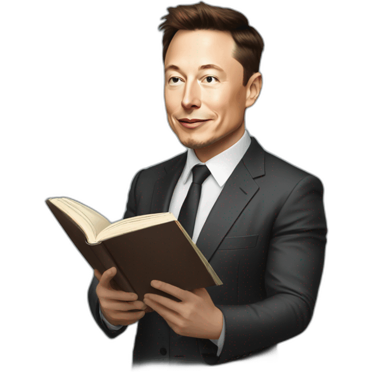 Standing Elon musk reading productive mindset book emoji